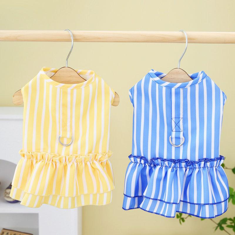 Spring and Summer 2024 New Pet Dog Clothes Vertical Traction Skirt Small and Medium-sized Dog Teddy Dog Clothing Bomei Skirt