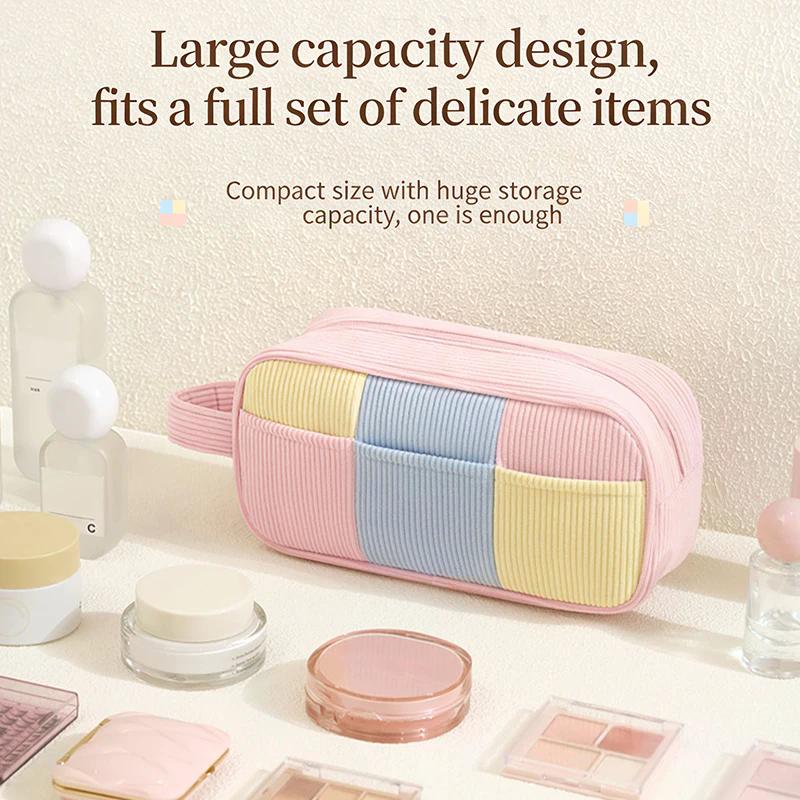 Minimalist Corduroy Makeup Handbag Large Capacity Travel Cosmetics Storage Bag Makeup Bag For Women