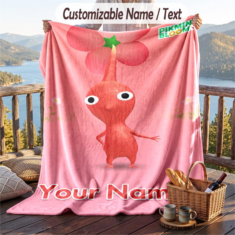 Custom Text Flannel Throw Blanket, Lightweight Cozy Bed Sofa BlanketPikmin