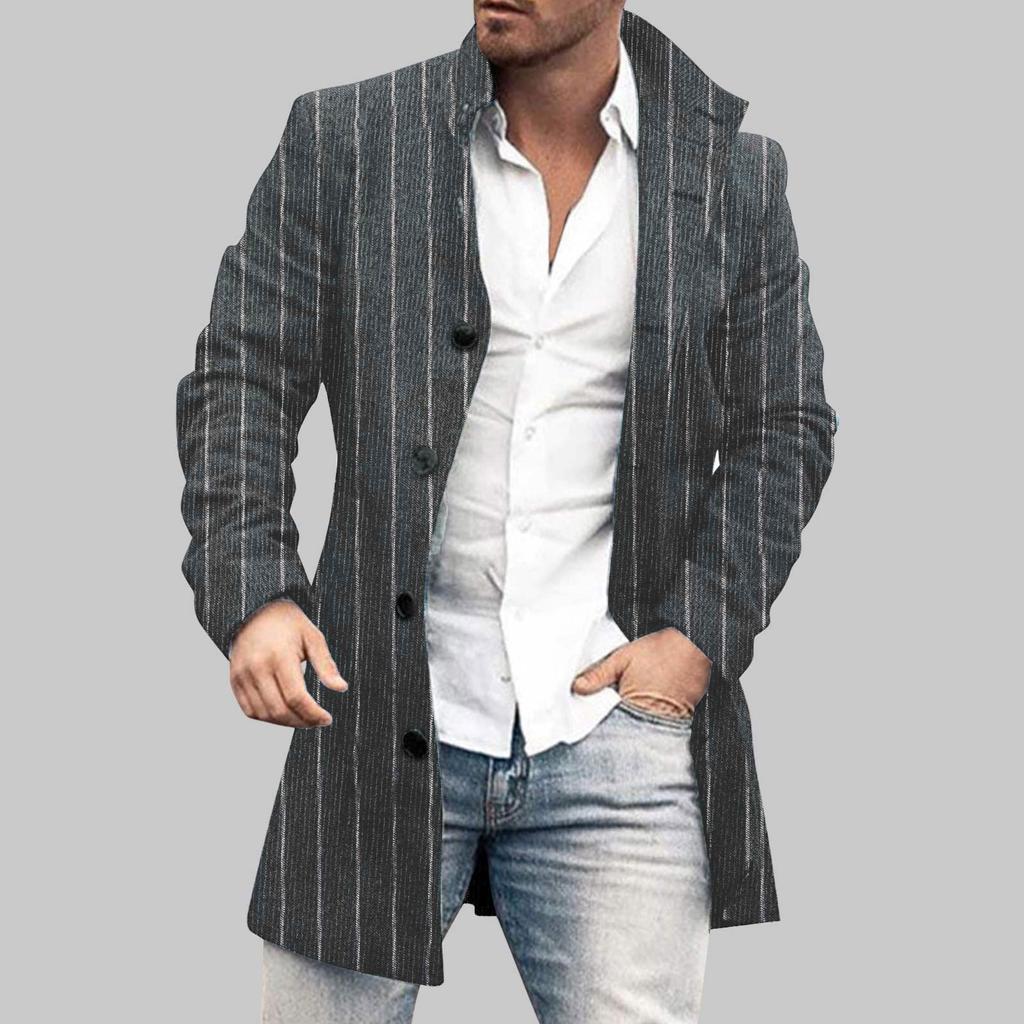 Spring New Men's Pocket Versatile Daily Retro Stand Up Collar Medium Long Woolen Coat Men's Casual Coat Men's Clothing