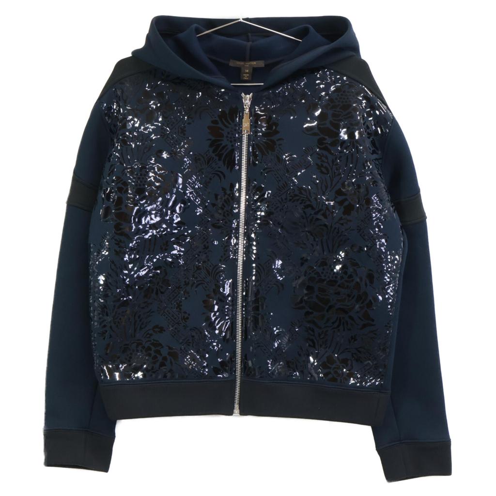 Louis Vuitton Excellent Condition FDVB06QTS Bonded Patent Flower Print Zip-Up Hoodie Tops M NavyUsed