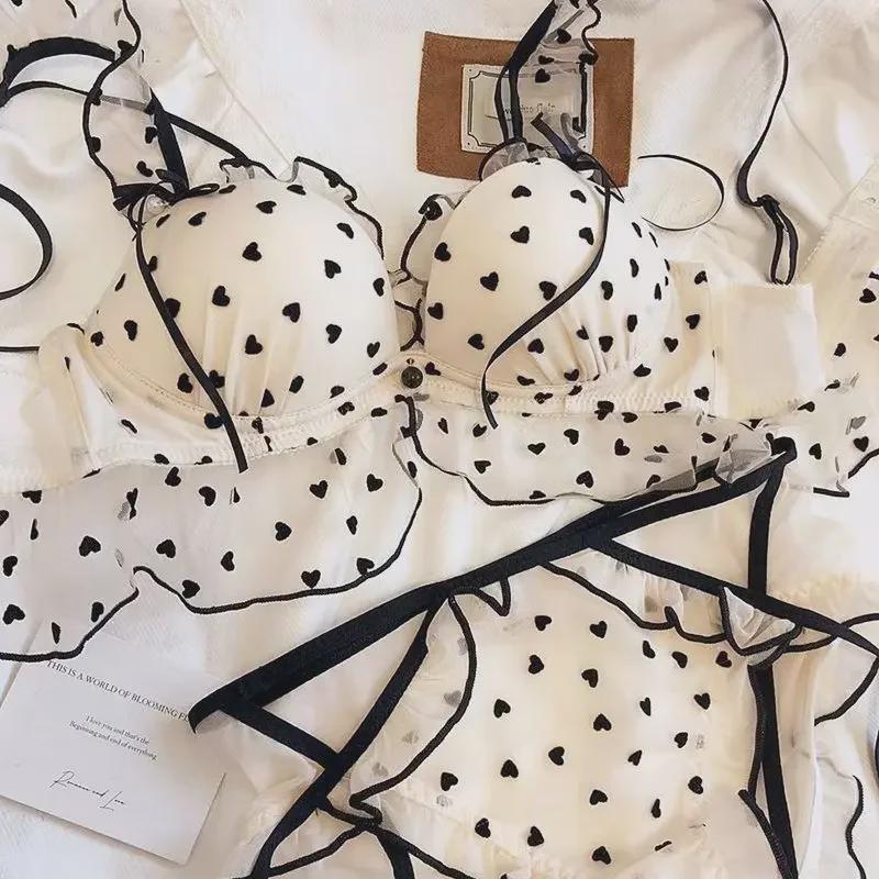 Polka Dot Japanese Girl's Cute Bra Set: Wire-Free, Sexy & Supportive for Small Chests