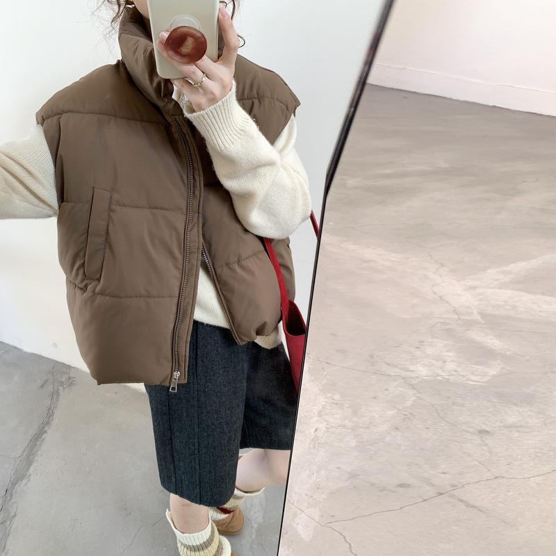 

Autumn and winter new vest women s short fashion coat loose vest hooded vest jacket XL кофейный