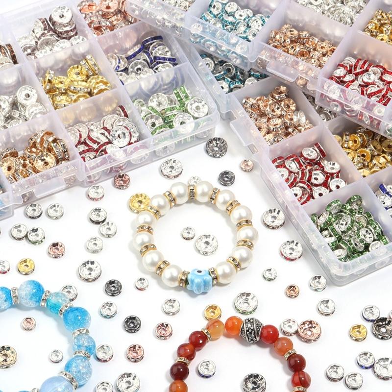 Rhinestones Rondelle Spacer Beads Delicate Rondelle Beads with Sparkling Crystals for Elegant Jewelry Creations
