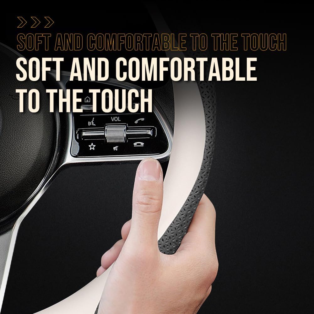 New Nappa Leather Car Steering Wheel Cover, Universal 15 Inch (White And Black)