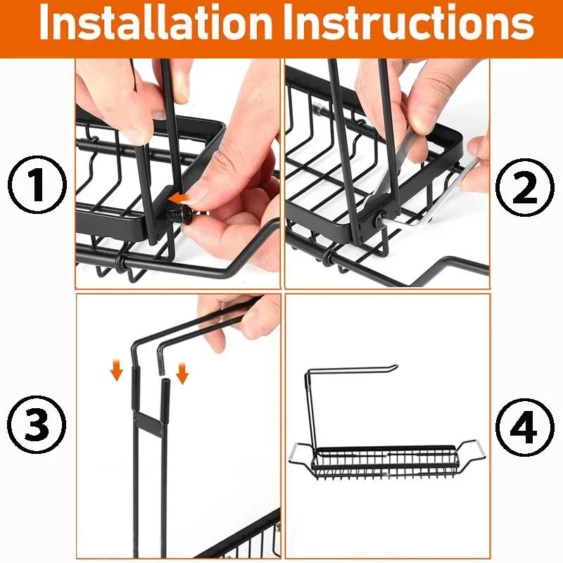 Telescopic Sink Shelf Adjustable Kitchen Soap Sponge Rag Brush Holder Stainless Steel Sink Drain StorageRack Sink Storage Basket