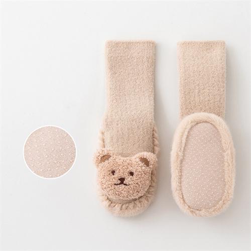 Baby Socks For Girls Boys Shoes Velvet Winter Thicken Warm Cartoon Bear Newborn Floor Sock Non Slip Soft Toddler First Walker