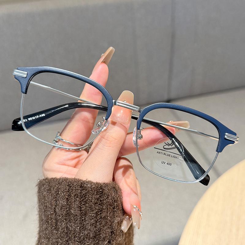 Half-Frame Myopia Glasses Frame Men'S Anti-Blue Light Flat-Light Mirror Can Be Matched With High-Quality And Elegant Mh9083