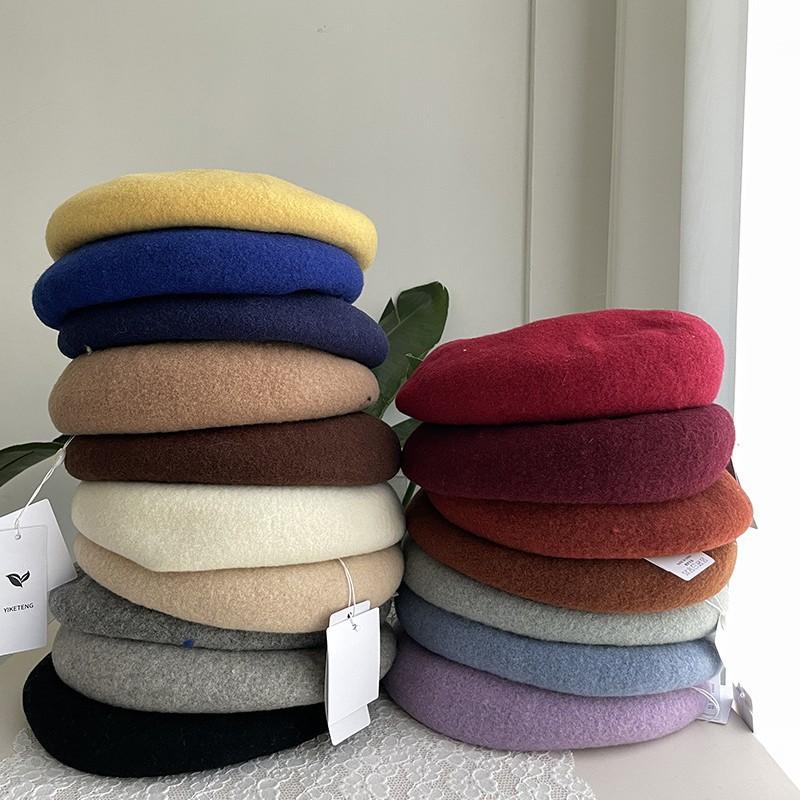100% Australian Wool Plain Beret Cap French Minimalist British Pumpkin Hat Warm Winter Wool Painter Cap