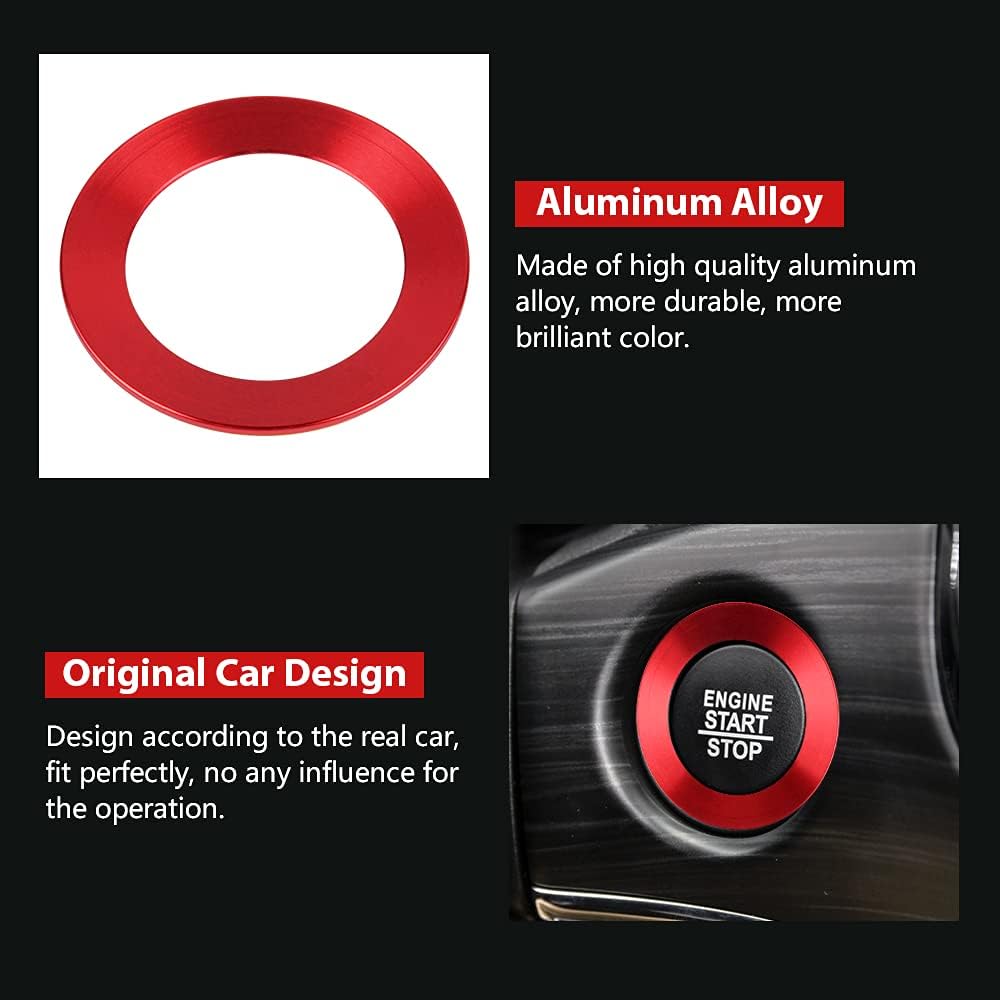 LECART Push Start Button Cover Ring Fit for Jeep Cherokee/Grand Cherokee 2014-2024 Car Accessories Interior Red Decoration Stickers Metal Decal Trim
