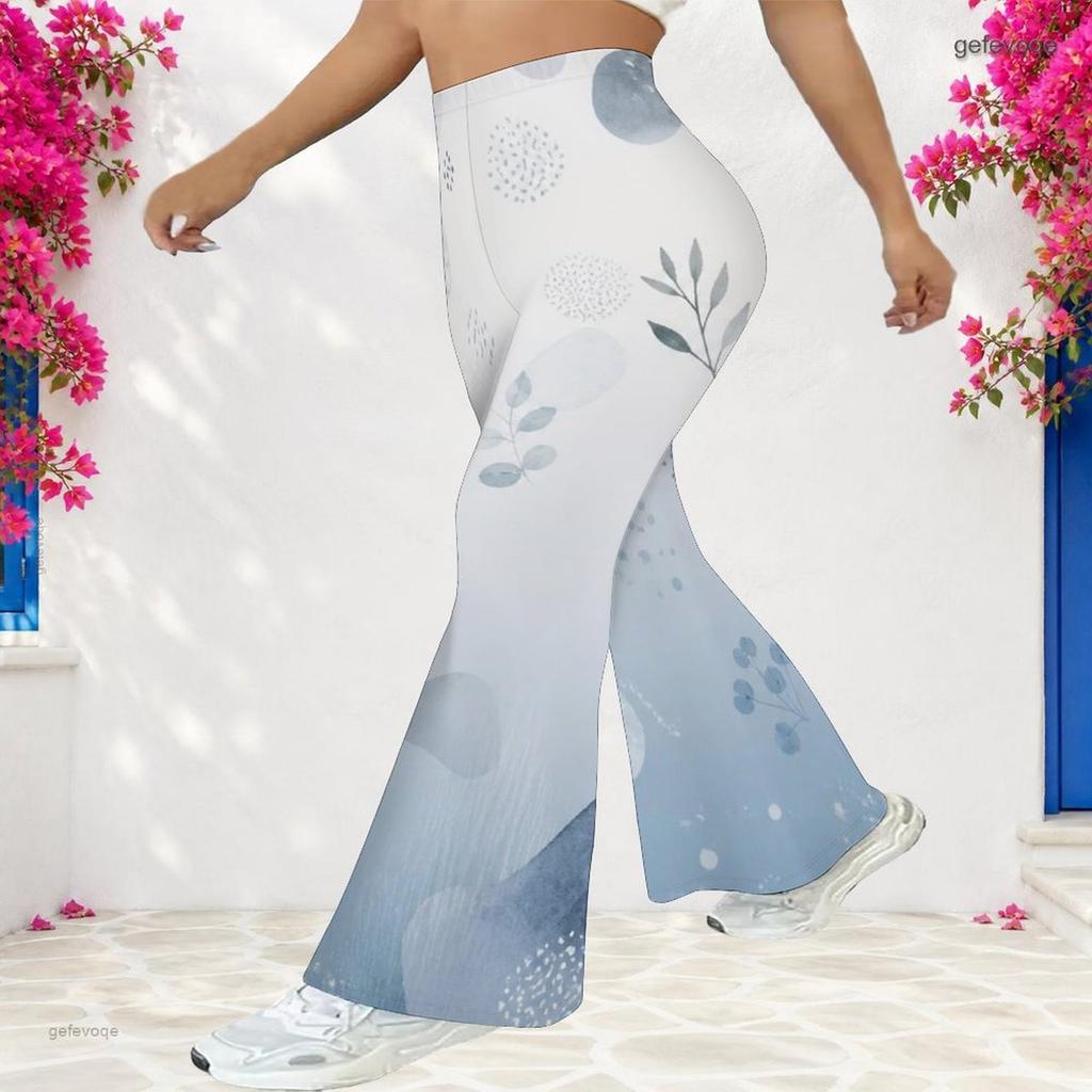 Women Plus Size High Waist Printed Full Length Flared Pants