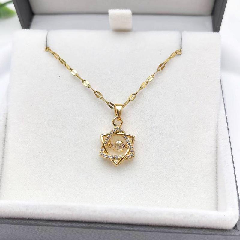 1 Pcs Fashion Copper Pendant with Steel Chain Hexagram Necklace Women s Collarbone Chain Girls Elegant Minimalist Accessories