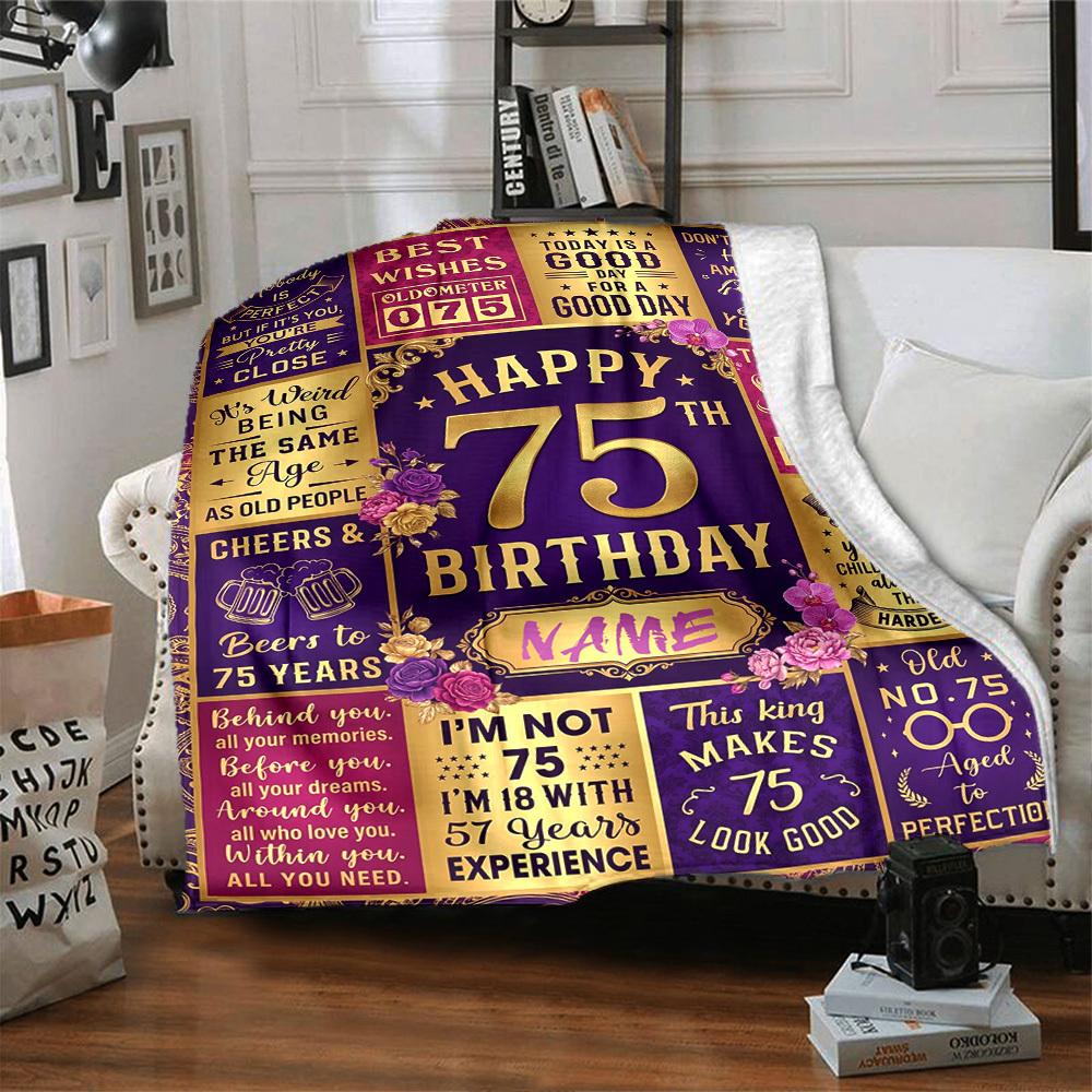 Golden Milestone Celebration Blanket Personalized Name Soft Warm And Versatile For Sofa Bed Office And Travel Machine Washable Comfortable In All