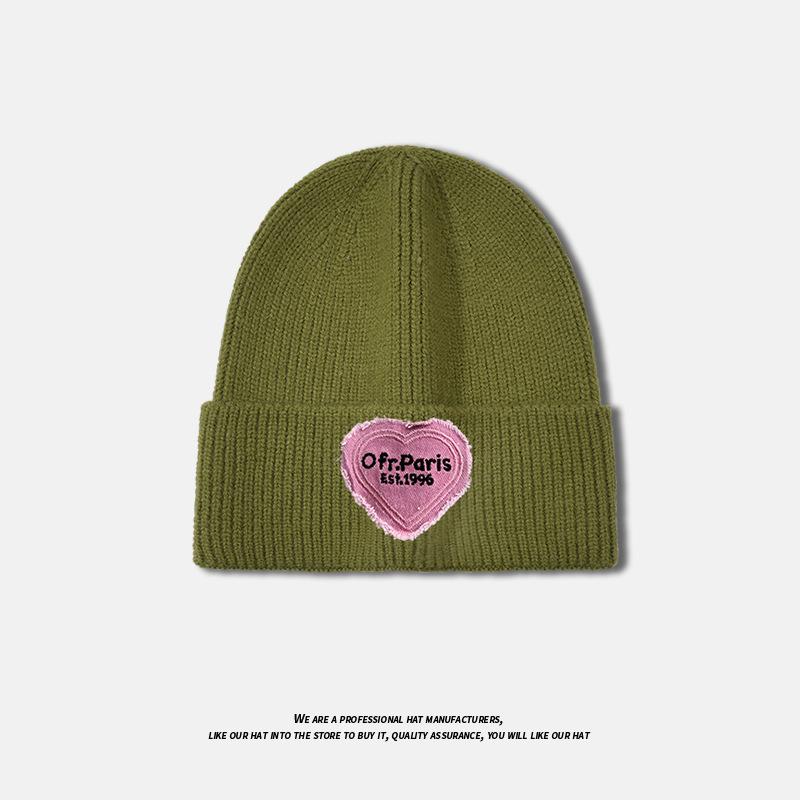 

Love Patch Knitted Hat for Women in Autumn and Winter Versatile Fashionable Woolen Hat Large Head Circumference Warm Pullover Cold Hat One Size