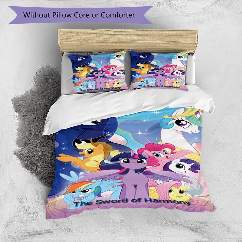 3pcs My Little Pony3 Design Cover Set - HD Printed Bedding with 1 Cover and 2 Pillowcases - Perfect for Home and Dorm Decor