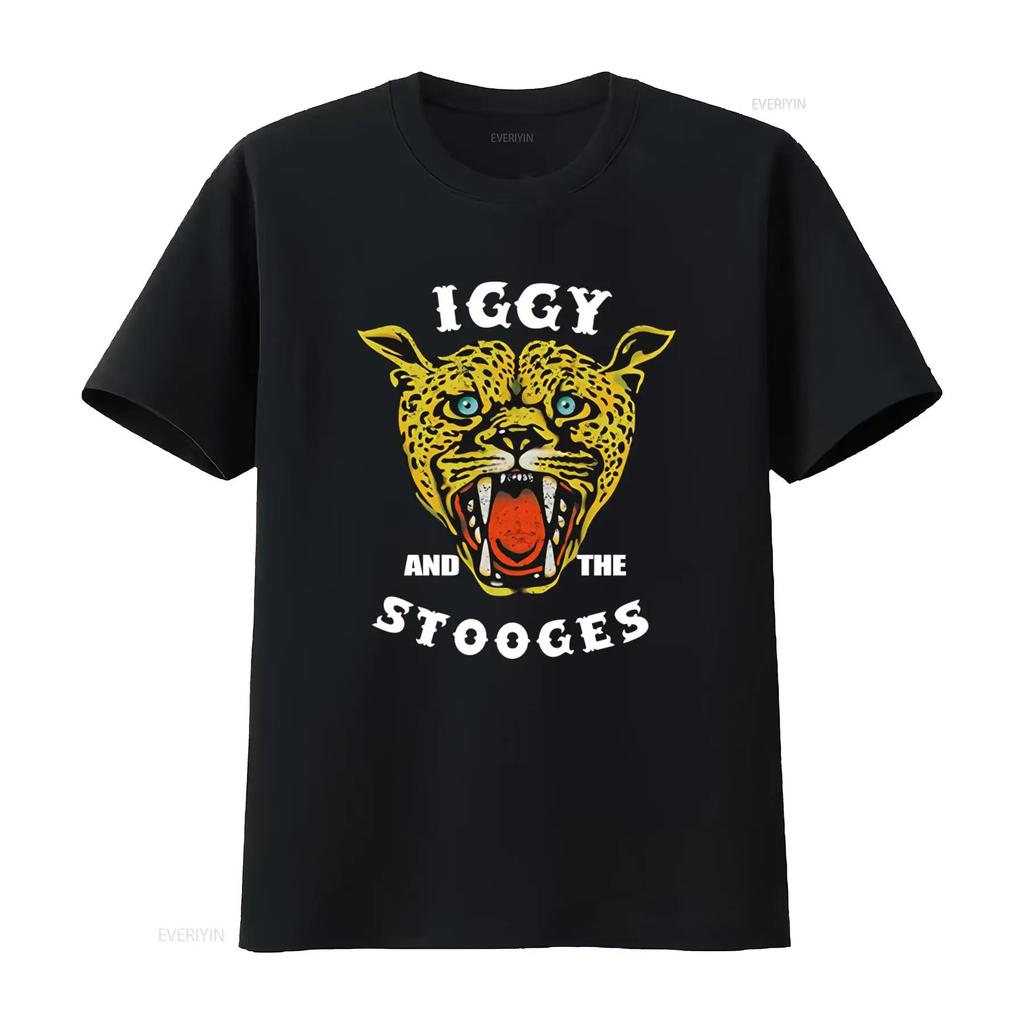 Iggy And The Stooges Cheetah Print T Shirt FKQ7 Vintage Washed Versatile Homme Soft Casual Graphic Stretched Designer Clothes