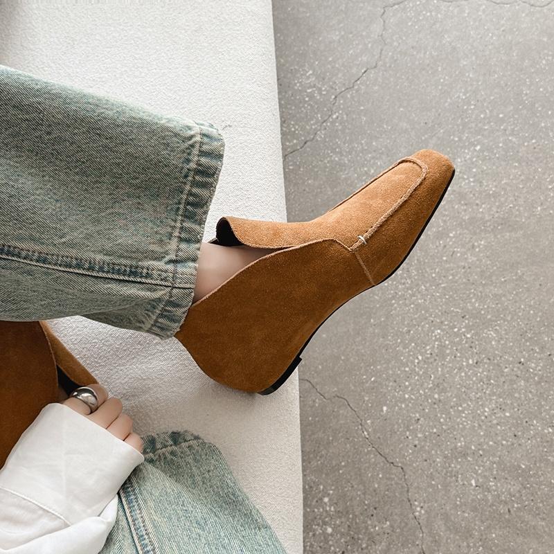 Fashion 2025 NEW Autumn Women Shoes Square Toe Med Heel Women Boots Genuine Leather Ankle Boots Winter Elegant Modern Boots