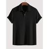 Men Waffle Knit Turn Down Collar Short Sleeve Polo Shirt Casual Breathable Solid Daily Tops