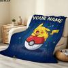 Custom Name,Pikachu Printed Flannel Blanket, soft throw for bedroom sofa, washable, Christmas present, great gift.