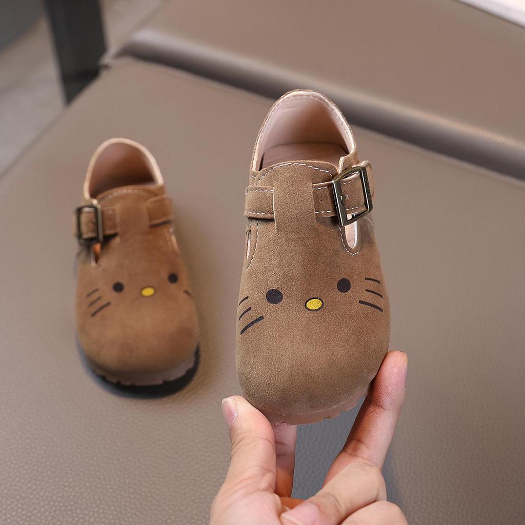 Girls' Birkenstock Leather Shoes - Stylish Spring 2025 Flats, Cartoon Design, Korean Influenced Driving Shoes