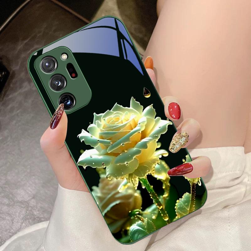 Tempered Glass Phone Case For Samsung Galaxy Note 8 9 10 PRO 20 Ultra A01 02 03 Core 04E 4G A10 12 13 5G Ink Mountain Camellia