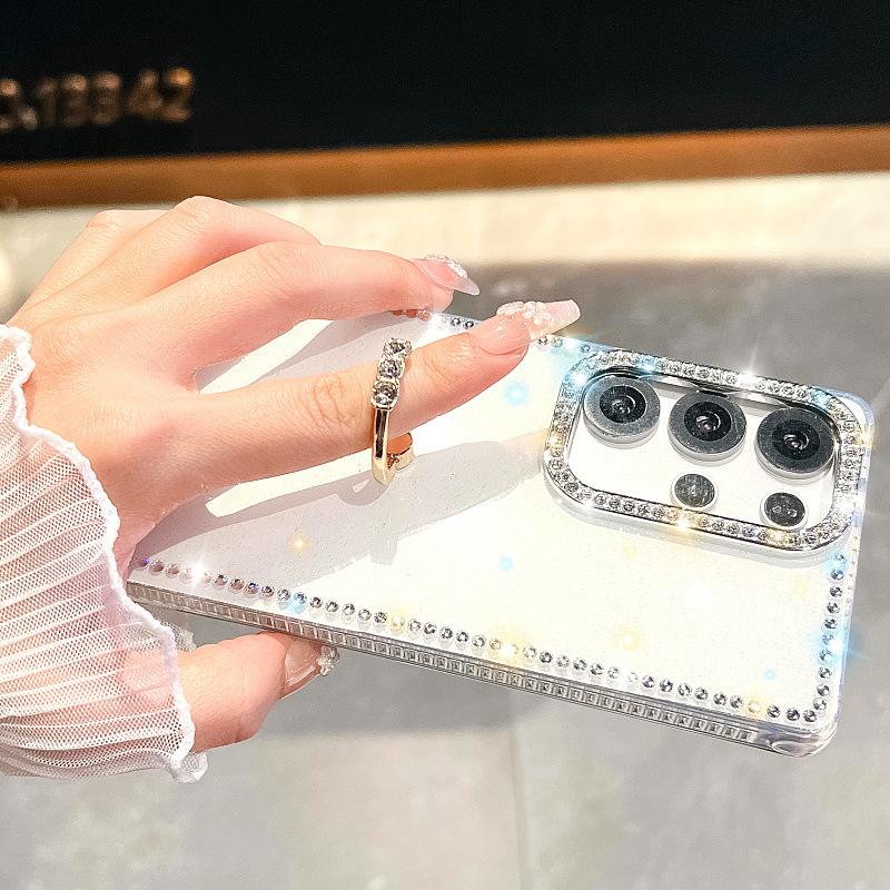Suitable for Samsung S25 Mobile Phone Case A15 Ring Glitter Powder Transparent Edge Diamond A55 Luxury Laser Star S24 Protective Case