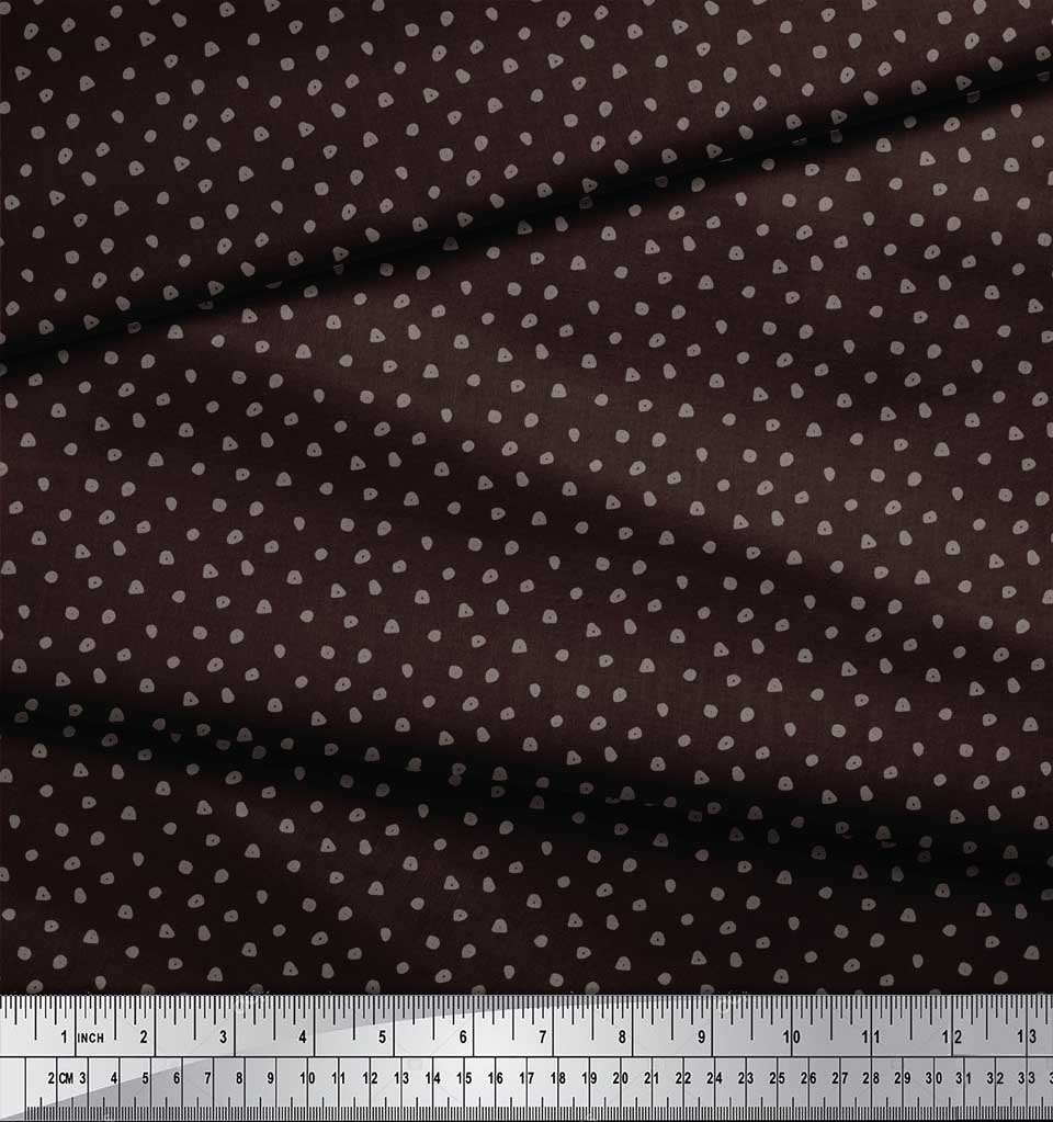 Soimoi Brown Japan Crepe Satin Fabric Brush Stroke Abstract Print Fabric by the Metre 42 Inch