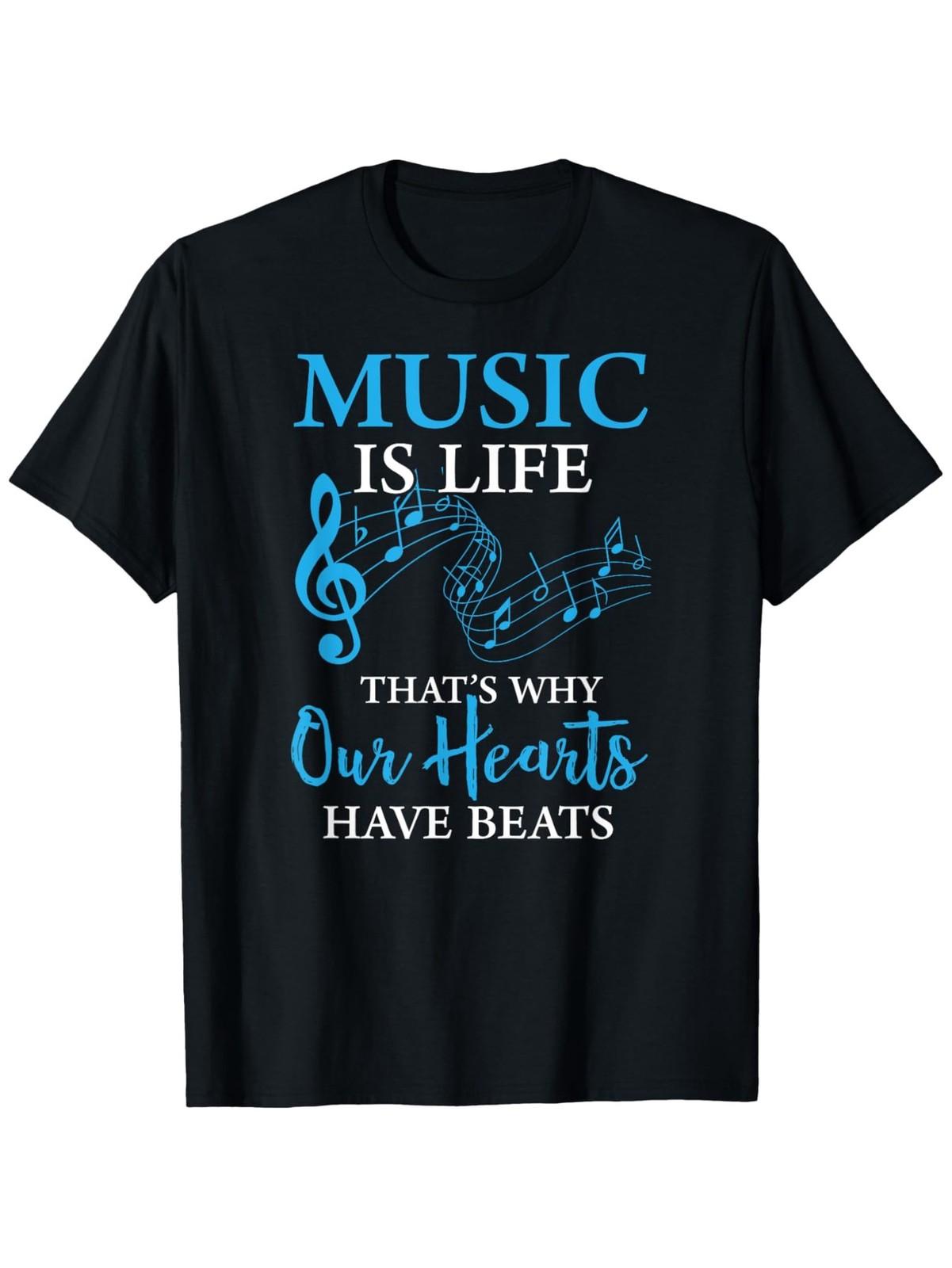Music Is Life, That s Why Our Hearts Have Beats Men s Vintage Graphic T-Sh S разноцветный