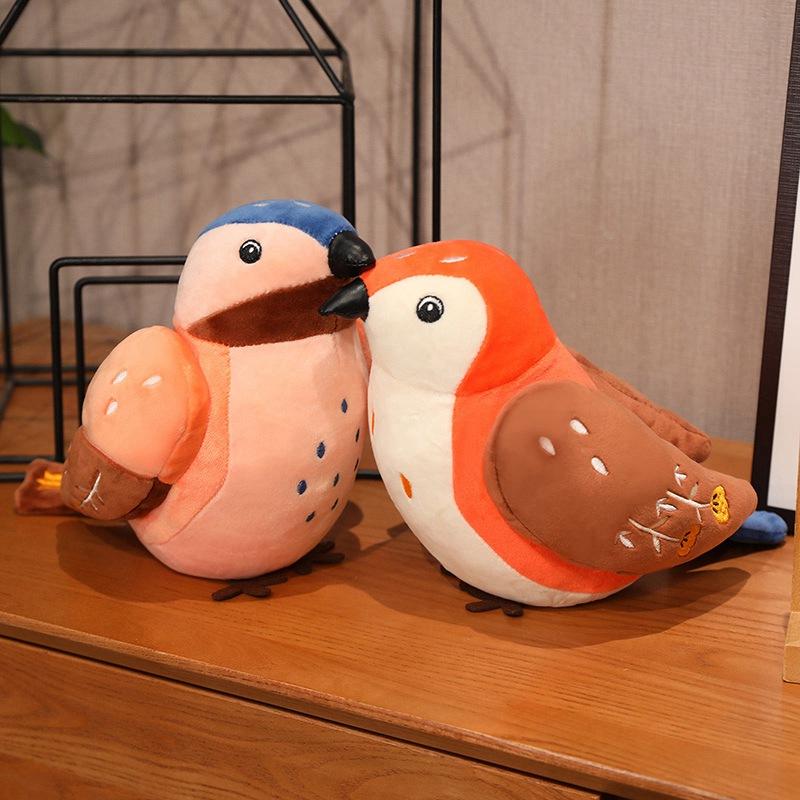 20cm Cute Small Round Birdie Plush Toys Soft Real Life Sparrow With Bird Sounds Stuffed Animal Doll Toy Gifts Home Decoration