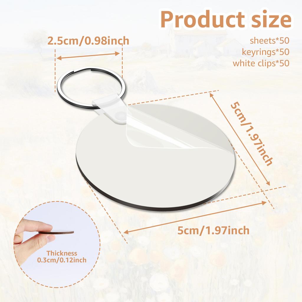 150Pcs Sublimation Keychain Blanks Bulks DIY Rectangle/Round Double Sided Heat Transfer Keychain Blanks with Rings and Clips