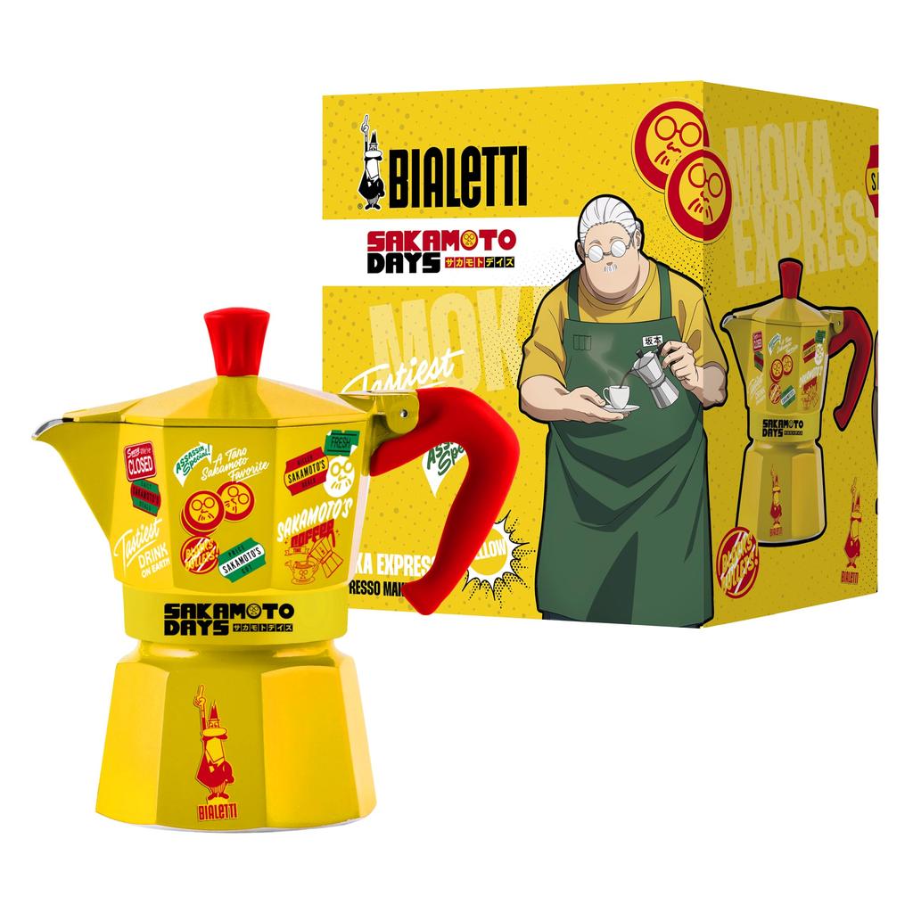 BIALETTI SAKAMOTO DAYS Moka Express Yellow, 3-Cup, Stovetop Coffee Maker, Espresso Maker, and Mocchinetta