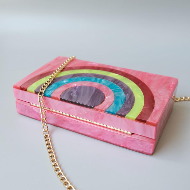 New Trendy Bags Fashion Women Handbags Red Contrast Stripe Acrylic Luxury Party Evening Bag Woman Casual Cute Box Clutch Purse