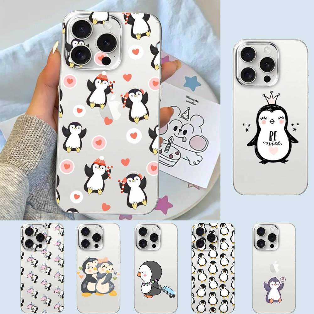 Cute Cartoon Penguin Phone Case For Transparent IPhone 17 Air 11 12 13 14 15 16 17 Pro Max Plus Shockproof Soft Cover