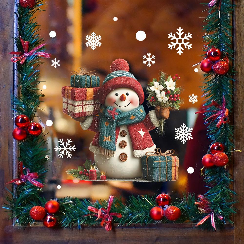 Creative Snowman Snowflake Glass Window for Flowers and Gifts Home Beautification Decorative Window Sticker Uv