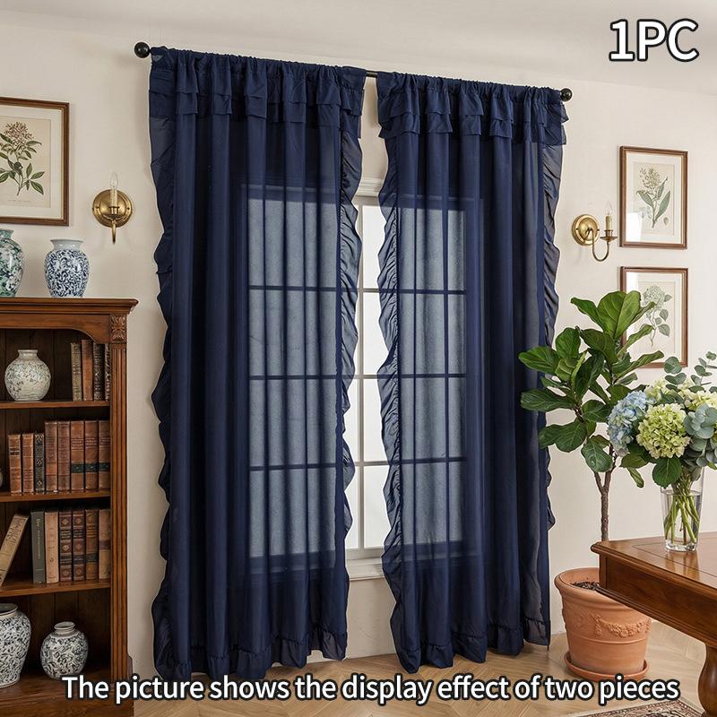 

Lace Window Curtain Solid Color Curtains Living Room Curtain Sheer Privacy Protection Curtain Home Aesthetics Decor S 100x130cm&As show&1 panel