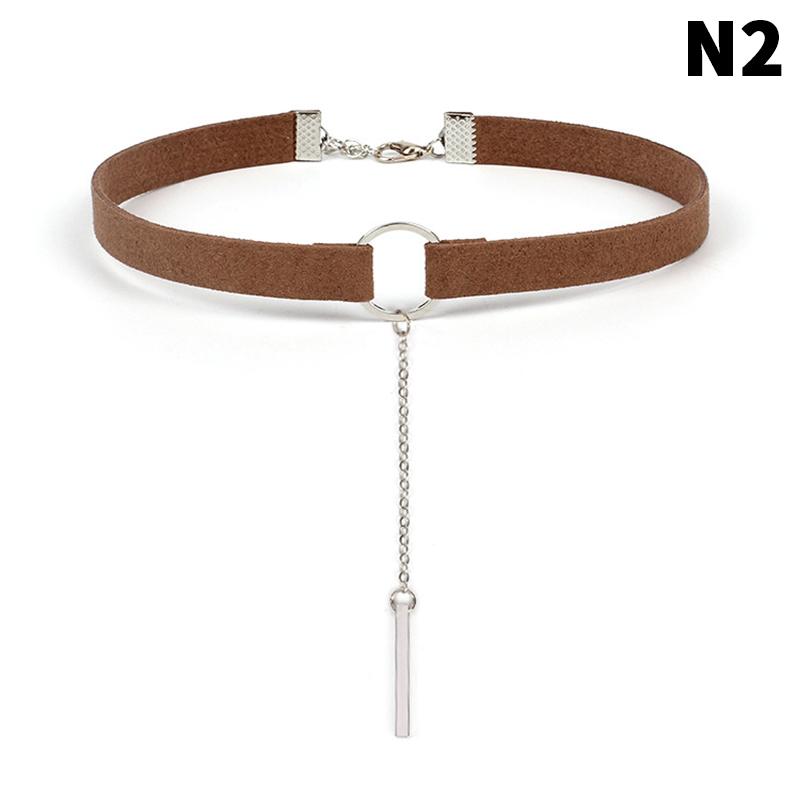 Colier Guler Punk Negru Maro Piele Nouă Modă Pentru Fete Femei Pandantiv Rotund Geometrie Guler Colier