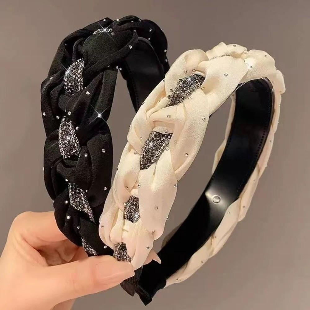 Soft Fabric Rhinestone Headband Twisted Knotted Braided Hairband High Cranial Hair Hoop Yoga