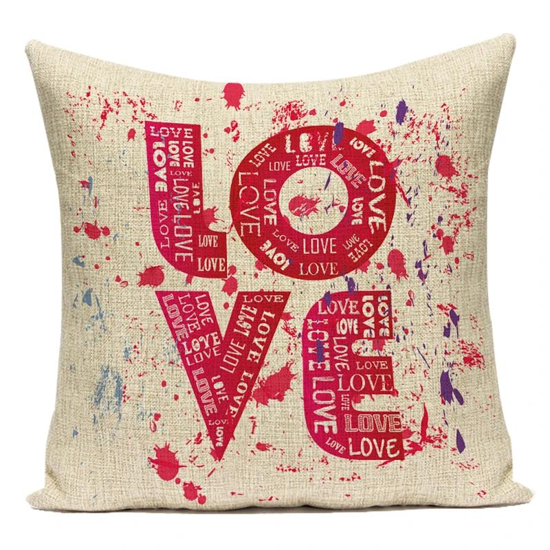 Square Valentine'S Day Lovers Couple Throw Pillow Case Hearts Balloons Print Pillowcase For Sofa Seat Hotel Home Pillow Cover