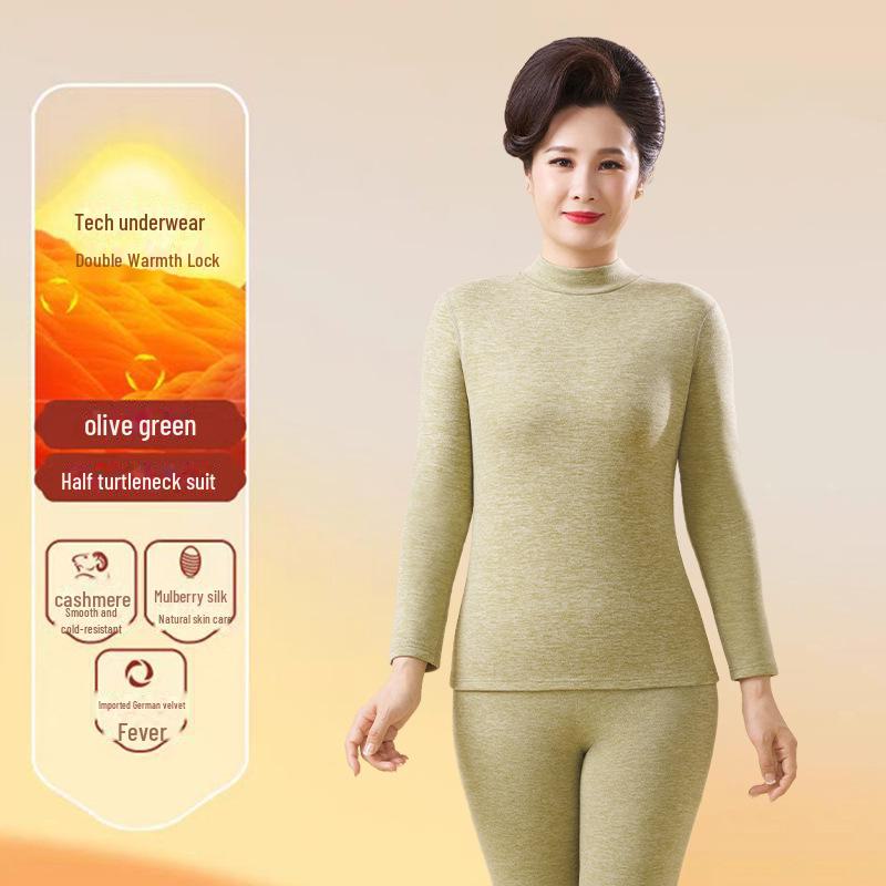 Niemiecki jesienny garnitur z kaszmiru: Damski sweter i spodnie z bawełny termicznej dla osób starszych