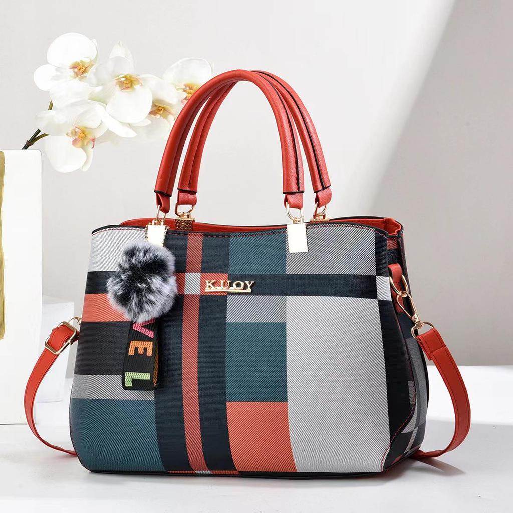 Taizhou Women's Color Block Plaid Handbag - Korean Style Single Shoulder & Crossbody Bag