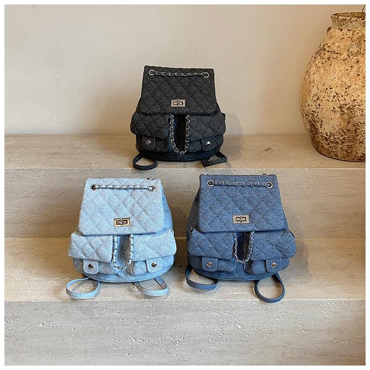 Rhombus backpack large-capacity bag women's summer 2025 new simple high-end backpack fashionable versatile schoolbag