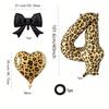 Leopard Print Number Foil Balloon 0-9 with Black Bow Leopard Print Heart-shaped Balloon for Birthday Anniversary Party Decor