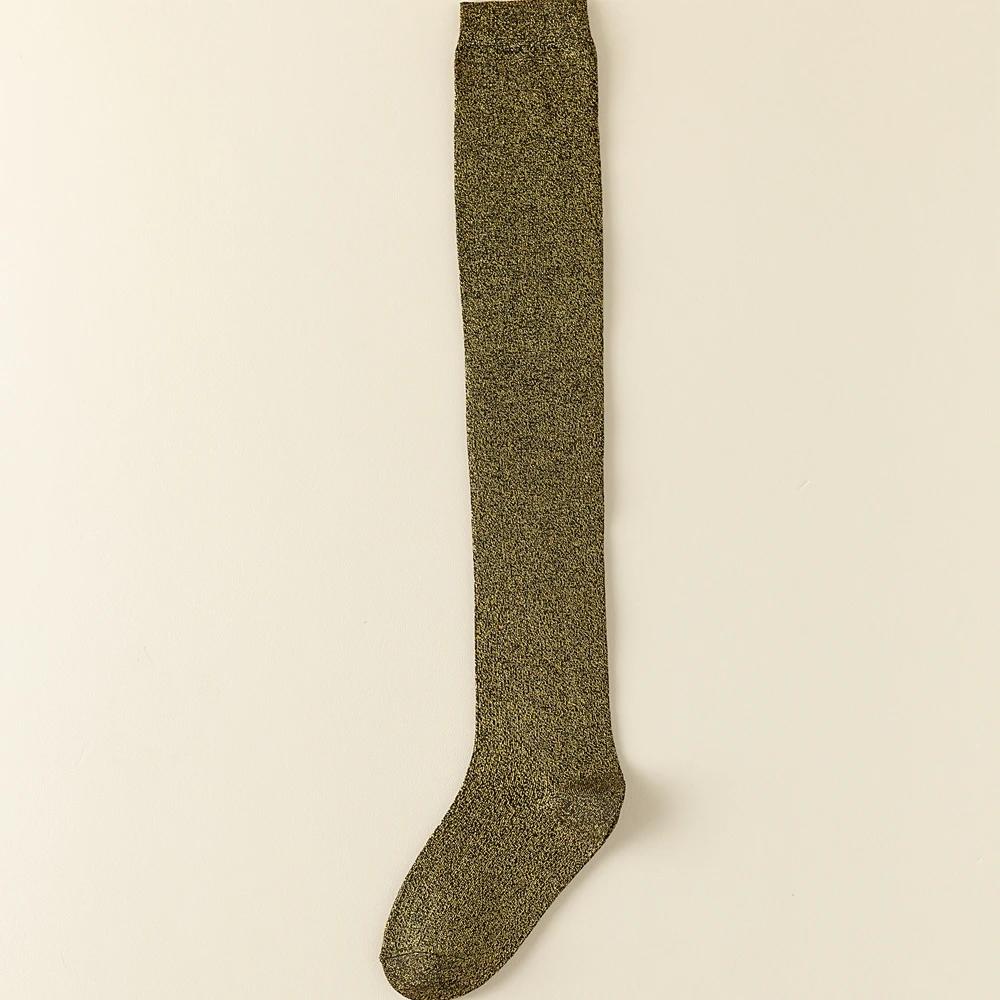 Блестящие глиттерные чулки выше колена женские золотые серебряные длинные носки женские тонкие модные крутые чулки женские One Size