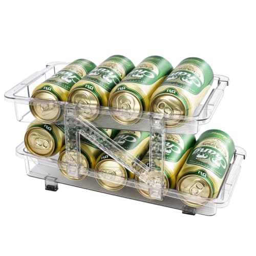 QYONLINE Can Storage Rack, Beer Can Holder, Fits 350ml and 500ml Cans, Adjustable Extendable, Refrigerator Storage Rack, Double-Finished Rack, Transpa
