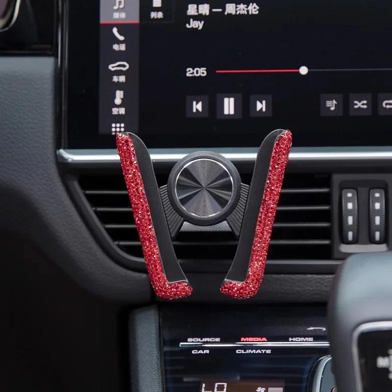 Car Phone Holder for Car Air Vent Diamond Crystal Clip Mount Mobile Phone Stand Bracket Interior Accessories for Women and Girls