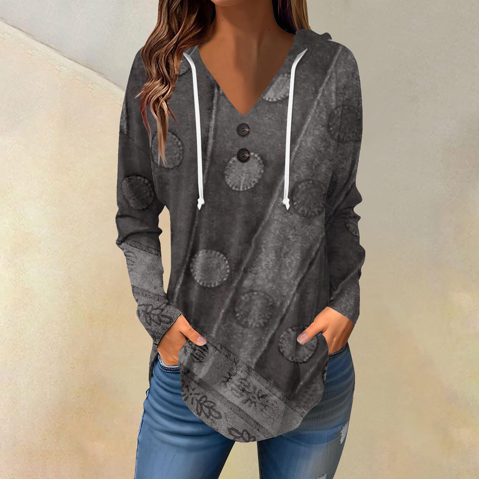 

Женские повседневные модные однотонные толстовки с капюшоном на пуговицах и длинными рукавами с V-образным вырезом S серый