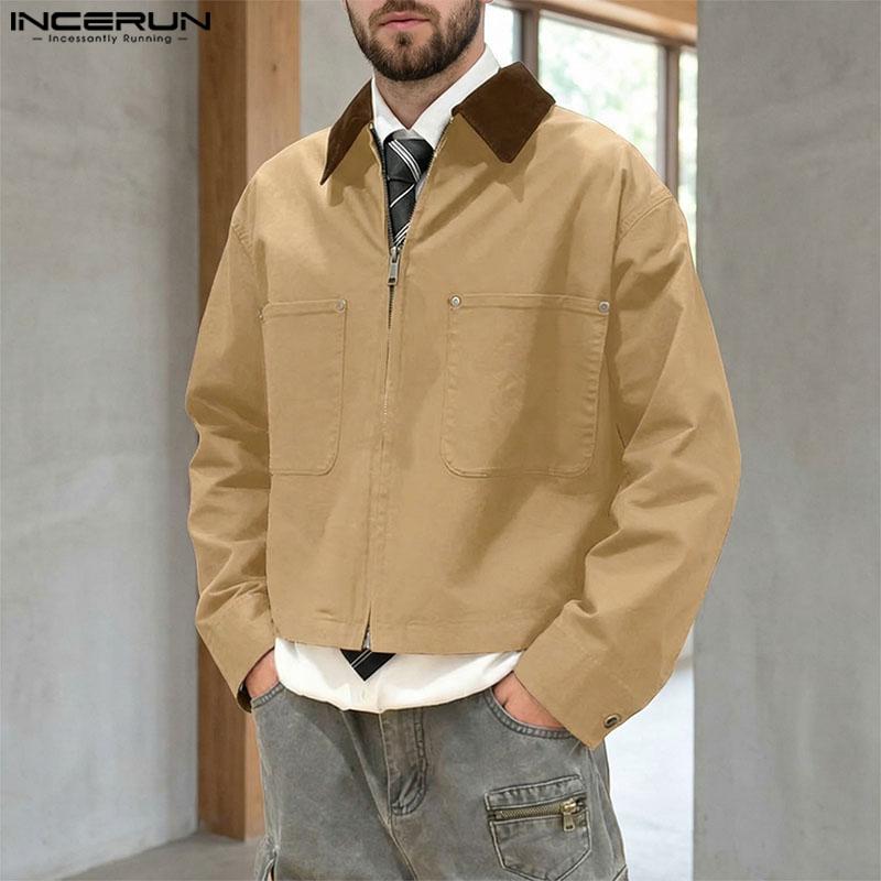 INCERUN Autumn Men Long Sleeve Zipper Stitching Casual Workwear Jackets Short Coats