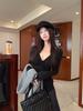 Women's 2025 Winter V-neck Knot Pleated Long Sleeve Slimming Top
