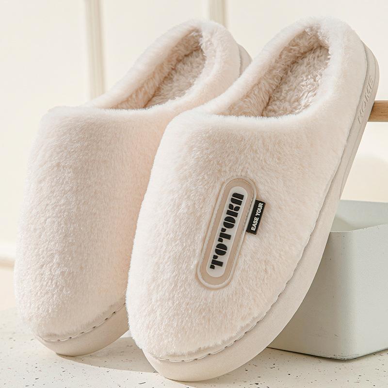 Cotton slippers winter side label letter velvet couple indoor home hair slippers cotton mop household