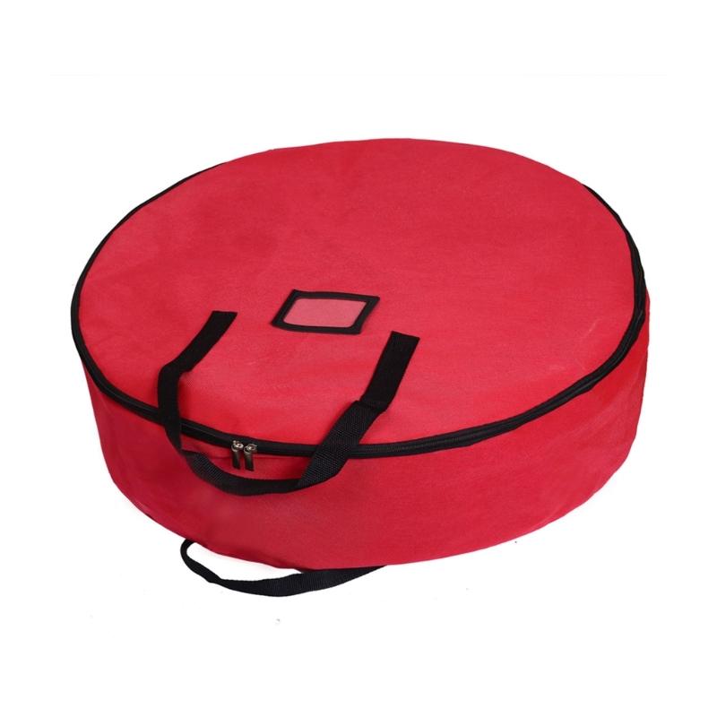 Holiday Wreath Storage Bag with Carry Handles, Label Window, Full Closure, and Fabric Storage for Seasonal Items